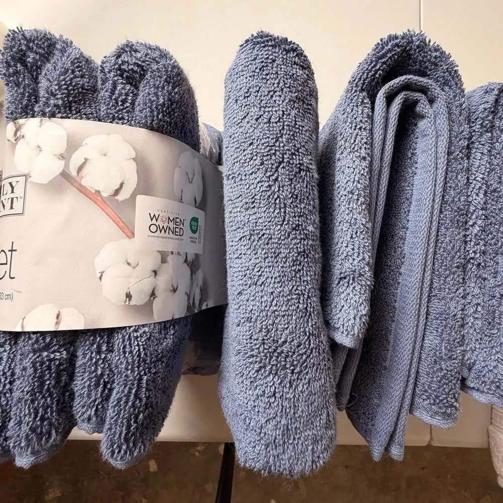 Purely Indulgent 5 piece Egyptian Cotton Hand Towel and Washcloth Set Blue